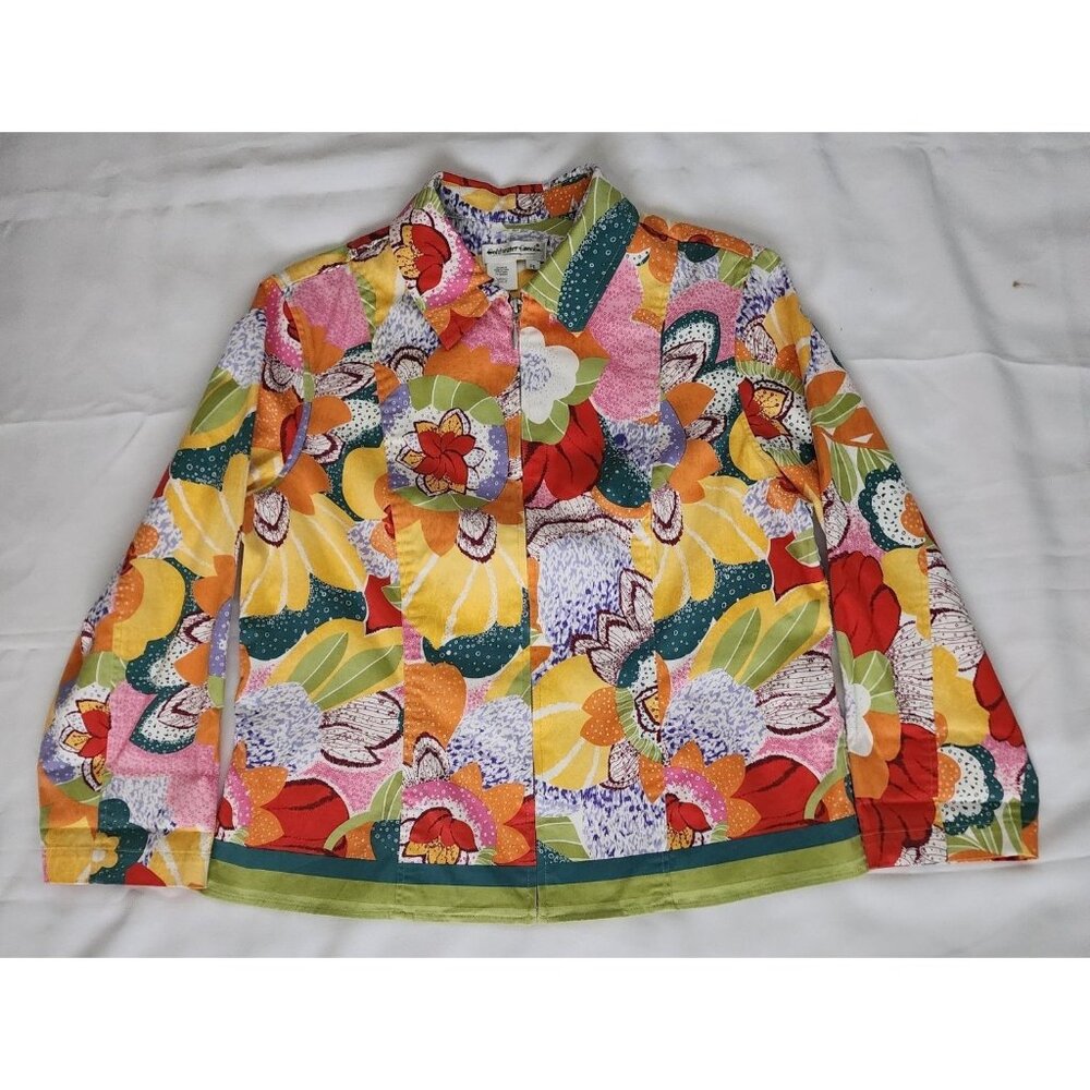 Coldwater Creek Women's Vintage Multicolor Floral Zip Front Jacket Petite Sz PL - Picture 3 of 10